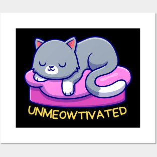 Unmeowtivated | Cute Unmotivated Cat Pun Posters and Art